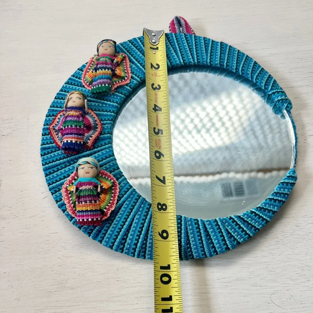 Vintage Hand Made Worry Dolls Guatemalan 90s Folk Art Old World Charm Mirror